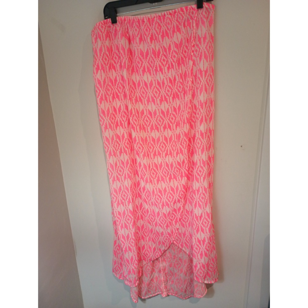 Old Navy Womens XL Neon Pink Barbiecore High Low Maxi Skirt Ikat Festival Y2K
